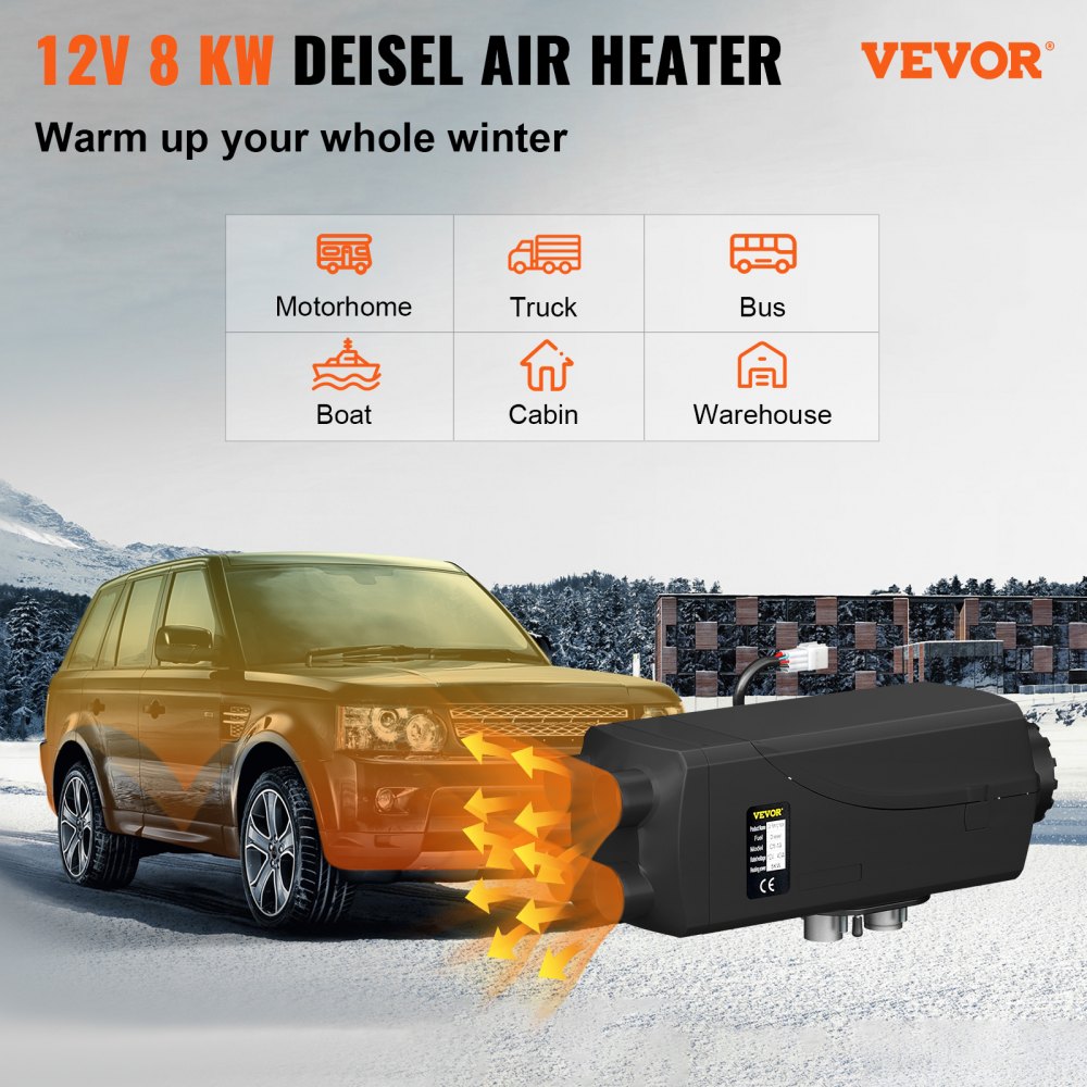 12V 8KW Diesel Air Heater for RV Motorhome Trailer Trucks Boats 8kW + LCD Switch