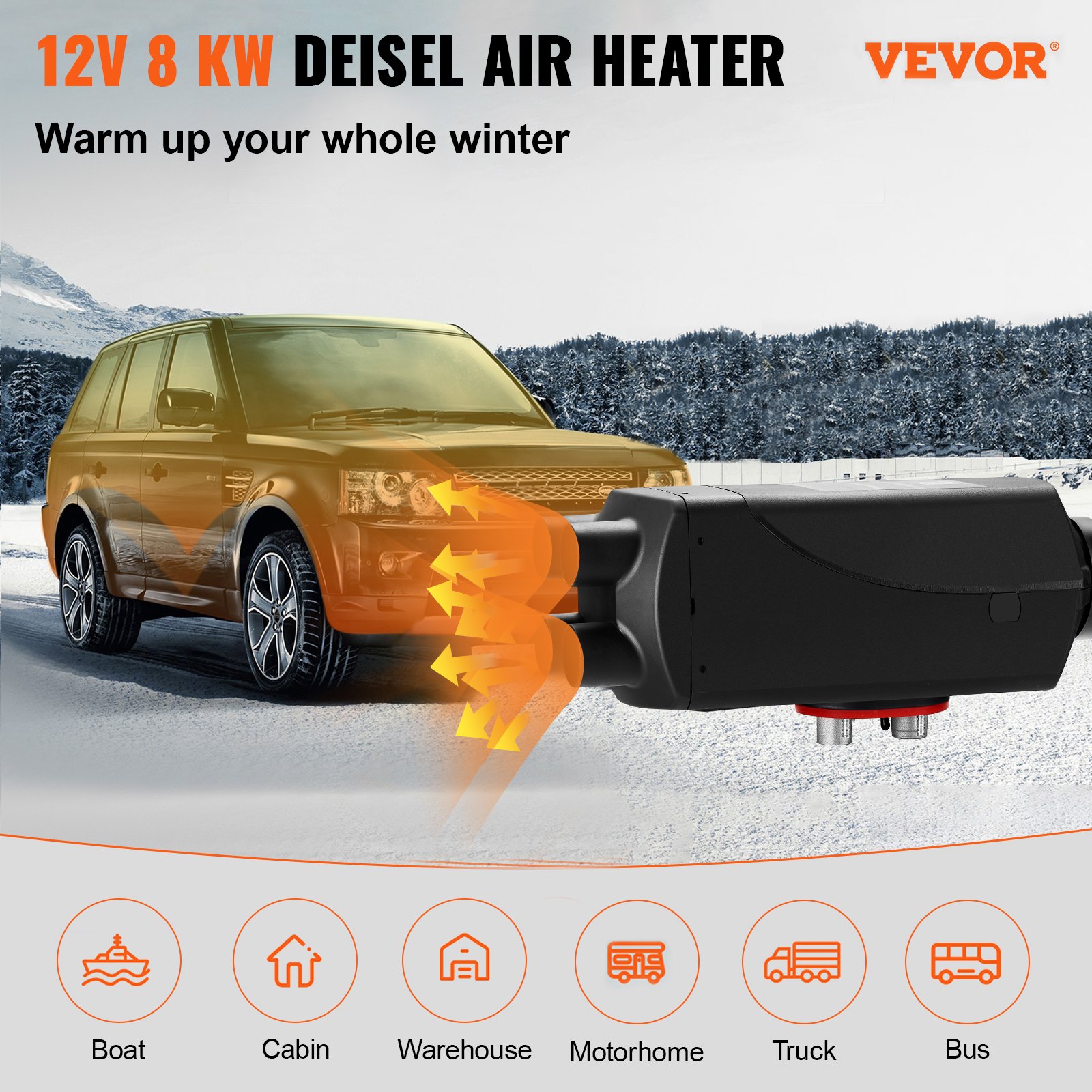 VEVOR 8KW Diesel Air Heater Muffler Diesel Heater 12V 10L Tank Diesel Parking Heater 8000W with Lcd Monitor for Boat Bus RV and Trailer, 8KW 12V 10L