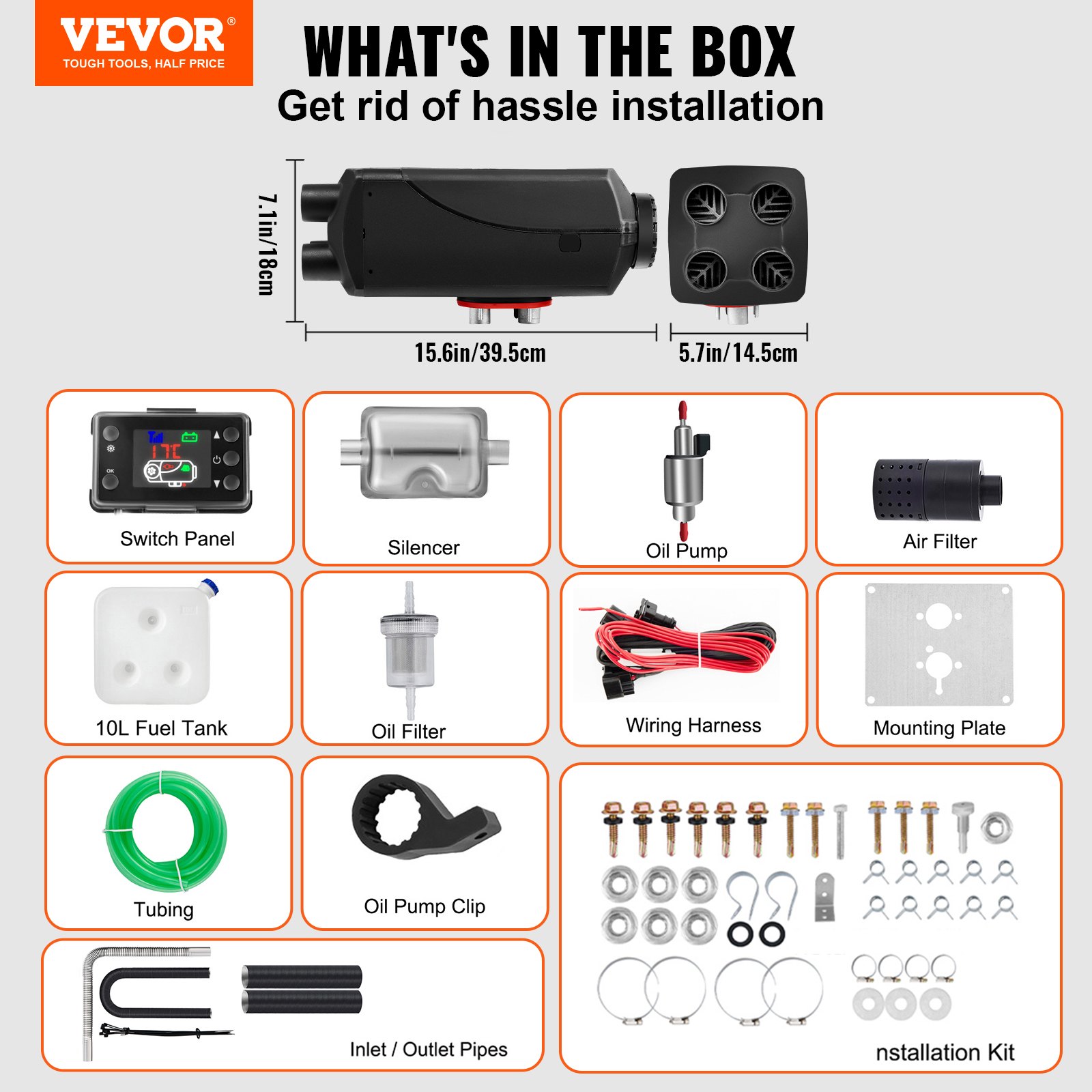 VEVOR 8KW Diesel Air Heater Muffler Diesel Heater 12V 10L Tank Diesel Parking Heater 8000W with Lcd Monitor for Boat Bus RV and Trailer, 8KW 12V 10L