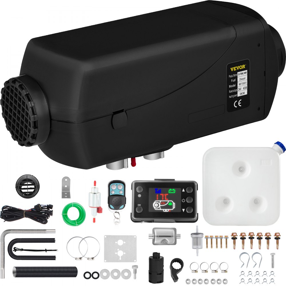 VEVOR 5KW 24V luftdieselvarmer Parkeringsvarmer med LCD-kontakt Fjernbetjening Lyddæmpertank LCD-termostat