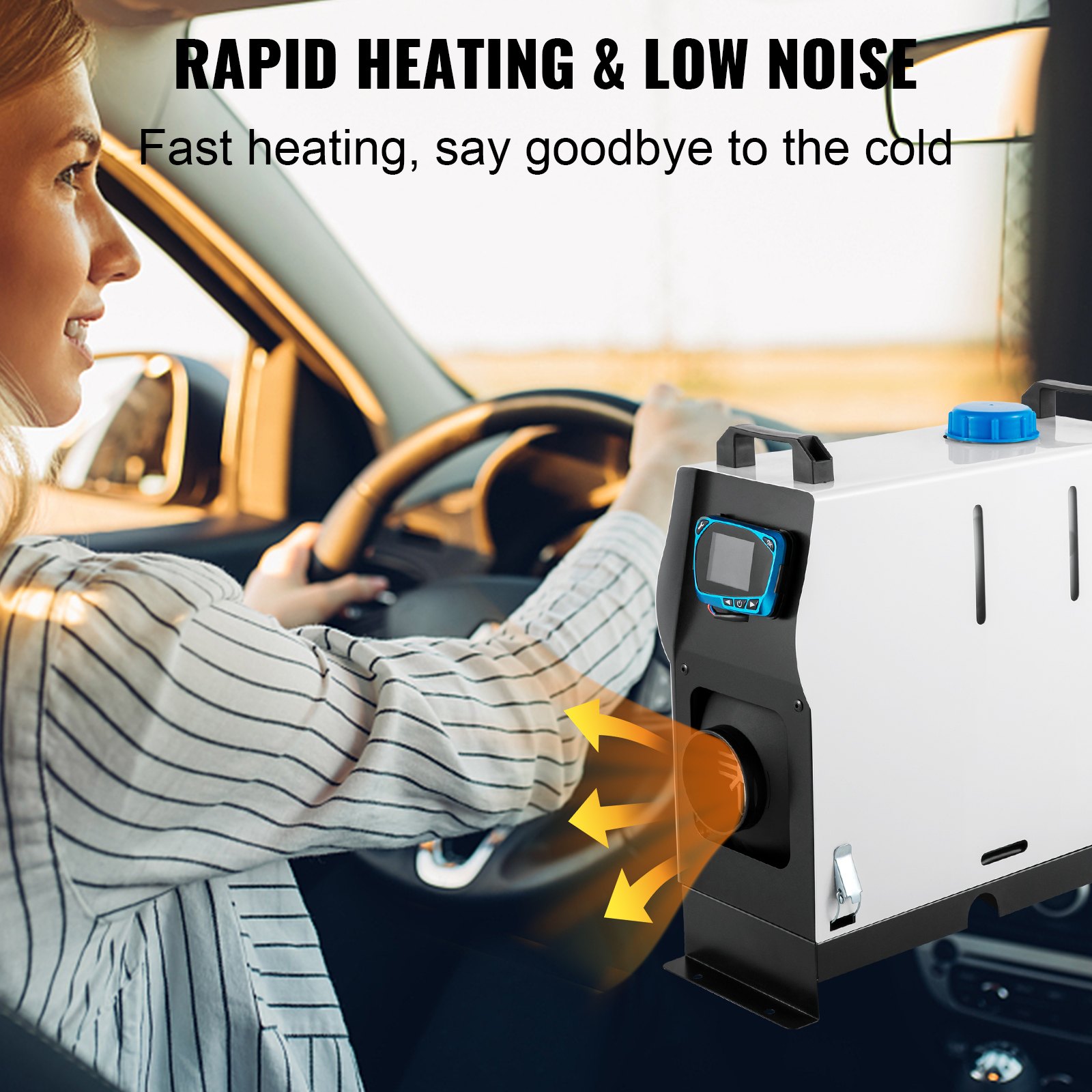 Orange Diesel Air Heater, 5-8KW Parking Heater, All in 1, 12V Truck Heater, One Air Outlet, with Red LCD Switch, Remote Control, Fast Heating Diesel Heater, For Car, RV Truck, Boat, Campervans, Caravans