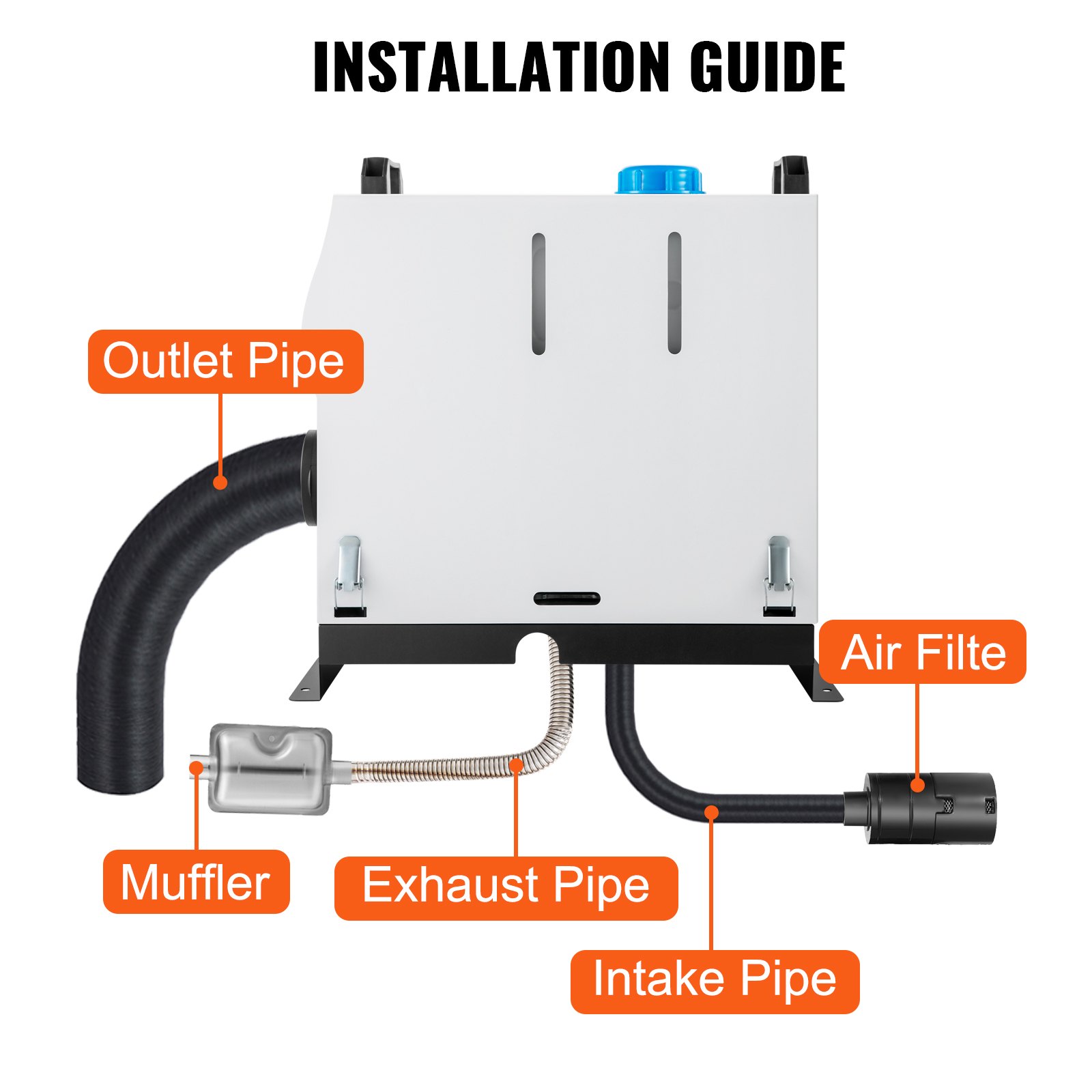 Orange Diesel Air Heater, 5-8KW Parking Heater, All in 1, 12V Truck Heater, One Air Outlet, with Red LCD Switch, Remote Control, Fast Heating Diesel Heater, For Car, RV Truck, Boat, Campervans, Caravans