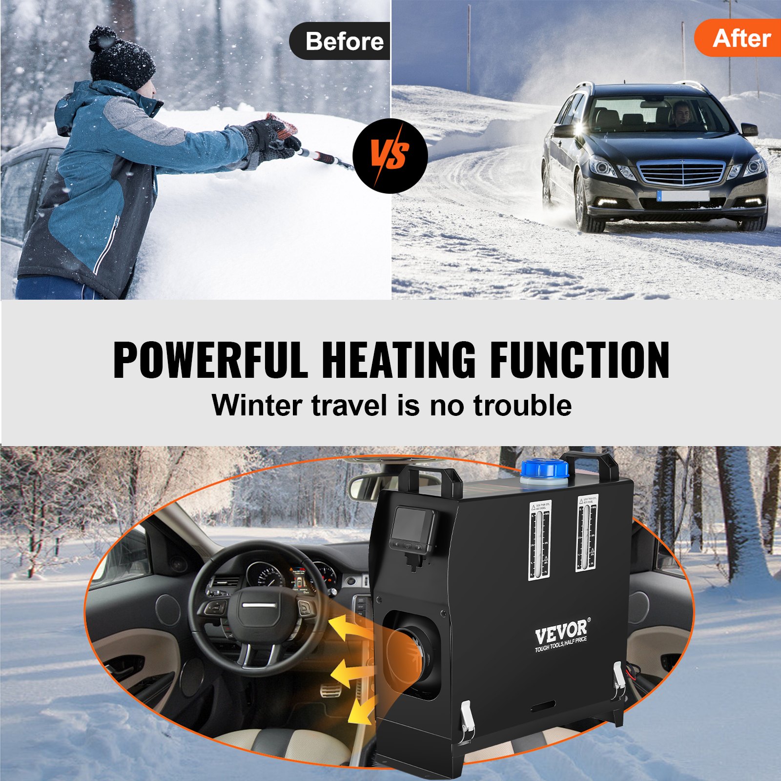 VEVOR 5-8KW Diesel Air Heater, Diesel Parking Heater, All in One 12V Truck Heater, One Outlet Hole, with Black LCD Switch, Fast Heating Diesel Heater, For RV Truck, Boat, Bus, Car Trailer, Caravan
