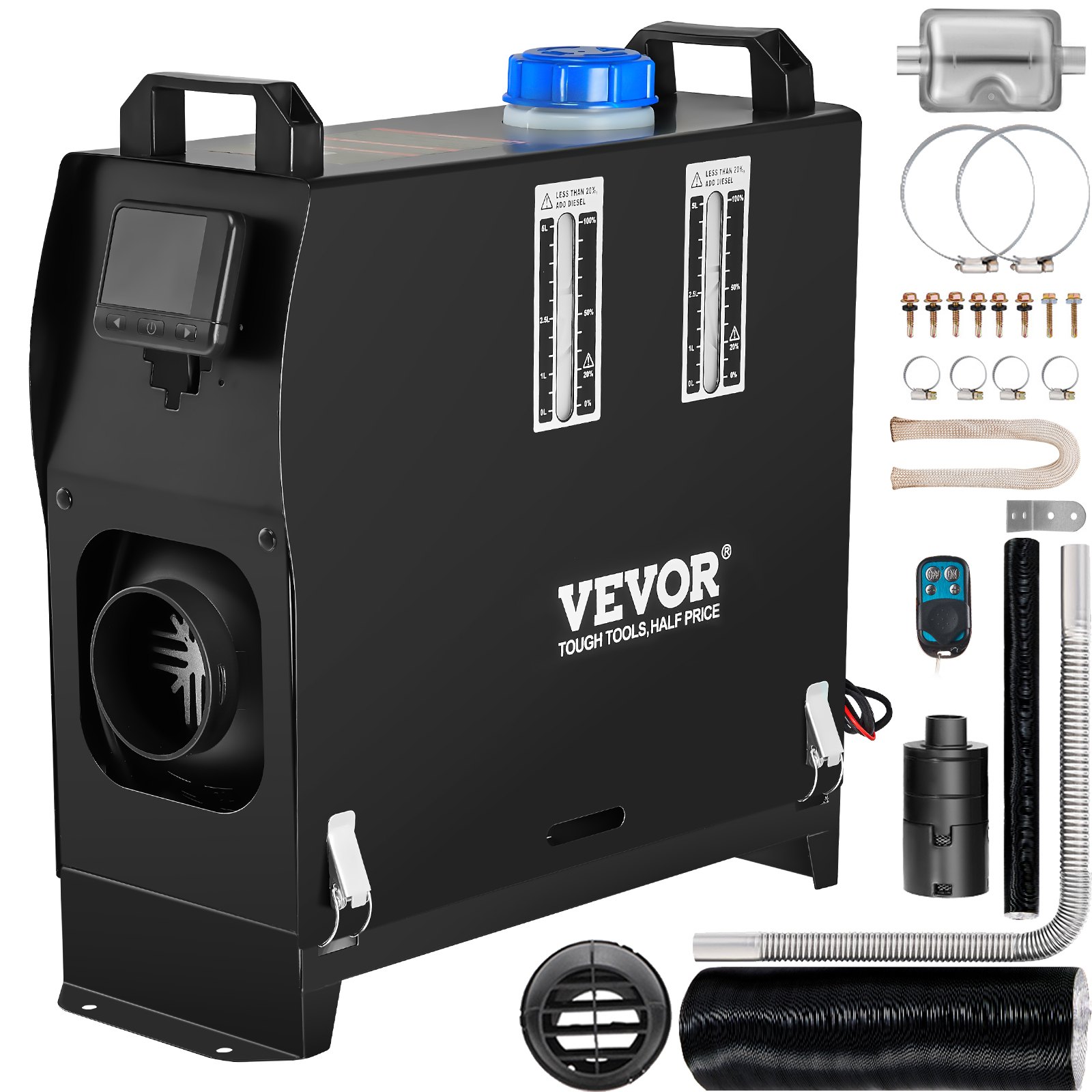 VEVOR 5-8KW Diesel Air Heater, Diesel Parking Heater, All in One 12V Truck Heater, One Outlet Hole, with Black LCD Switch, Fast Heating Diesel Heater, For RV Truck, Boat, Bus, Car Trailer, Caravan