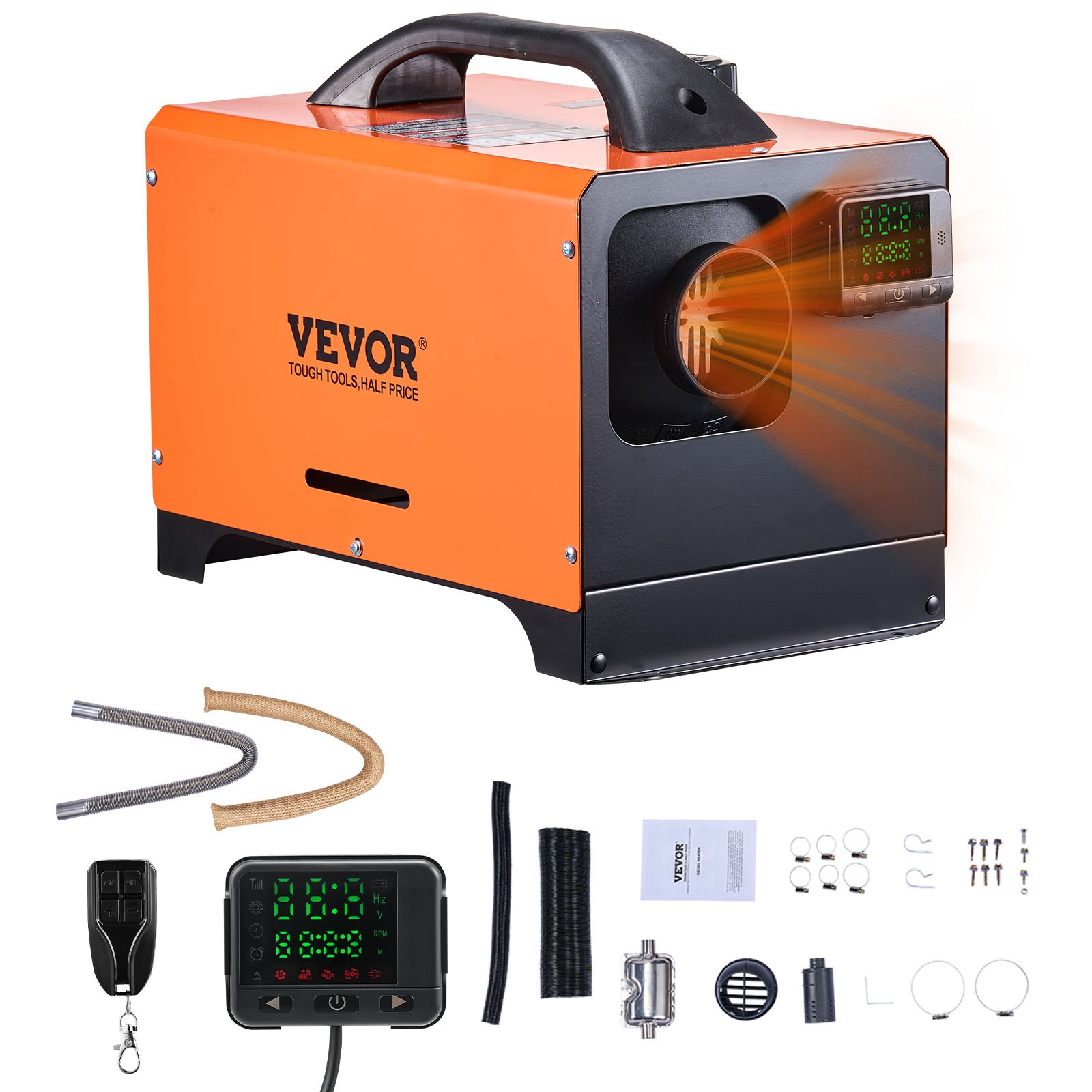 VEVOR Diesel Air Heater, 8 kW DC12-24V, Fast Heating Diesel Parking Heater with Remote Control and Square Color Digital Display, Low Noise, Voice Announcement, for RV, Truck, Camper, Boat and Trailer