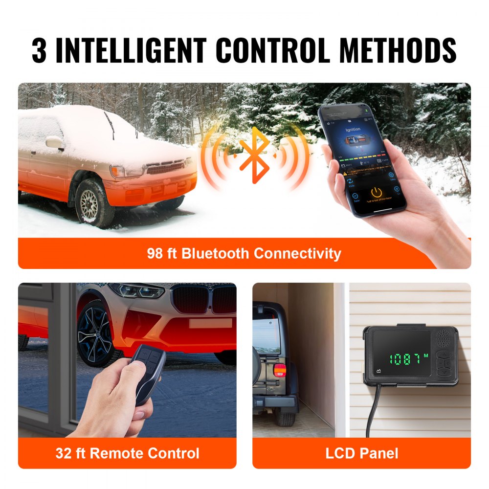 VEVOR Bluetooth App Control Diesel Air Heater, 12V 2KW Diesel Heater with Automatic Altitude Adjustment, Remote Control and LCD, Diesel Parking Heater for RV Trailer Camper Van Boat