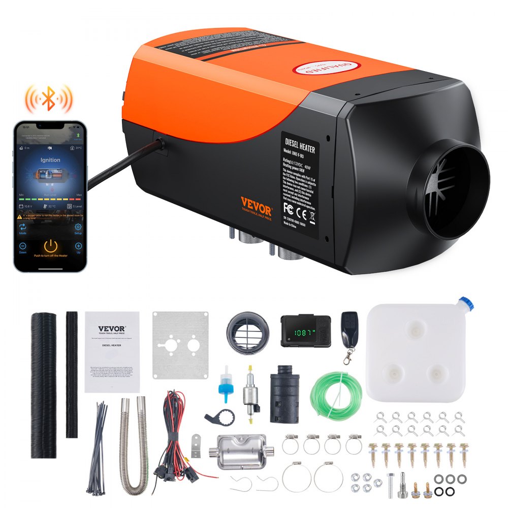 VEVOR Chauffage à air diesel avec contrôle par application Bluetooth, chauffage diesel 12 V 5 kW avec réglage automatique de l'altitude, télécommande et écran LCD, chauffage de stationnement diesel pour camping-car, remorque, camping-car, bateau et intérieur