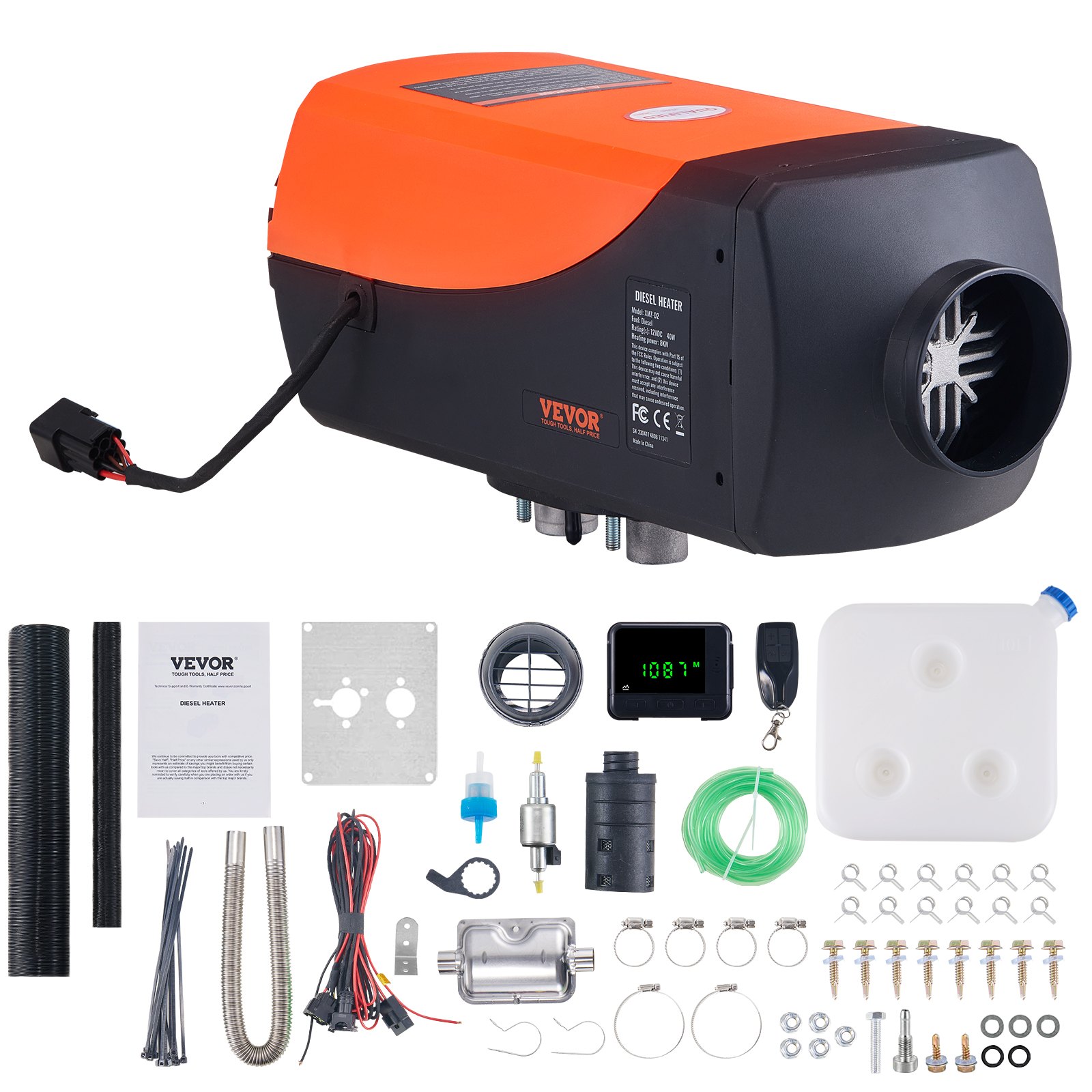 VEVOR Diesel Ilmanlämmitin 12V 8KW LCD Display Kaukosäädin Autobussi RV sisäkäyttöön