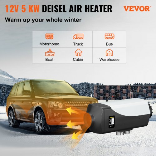 VEVOR Diesel Air Heater, 5KW Parking Heater, 12V Truck Heater, with 15L Tank, LCD Switch, Remote Control and Silencer, Fast Heating Diesel Heater, For Truck, Boat, Car Trailer, Campervans, Caravans