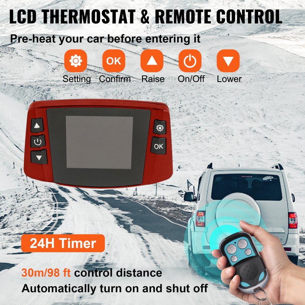 VEVOR New Diesel Air Heater, 5KW Parking Heater, 12V Truck Heater, with 10L Tank, LCD Switch, Remote Control and Silencer, Fast Heating Diesel Heater For Truck, Boat, Car Trailer, Campervans, Caravans