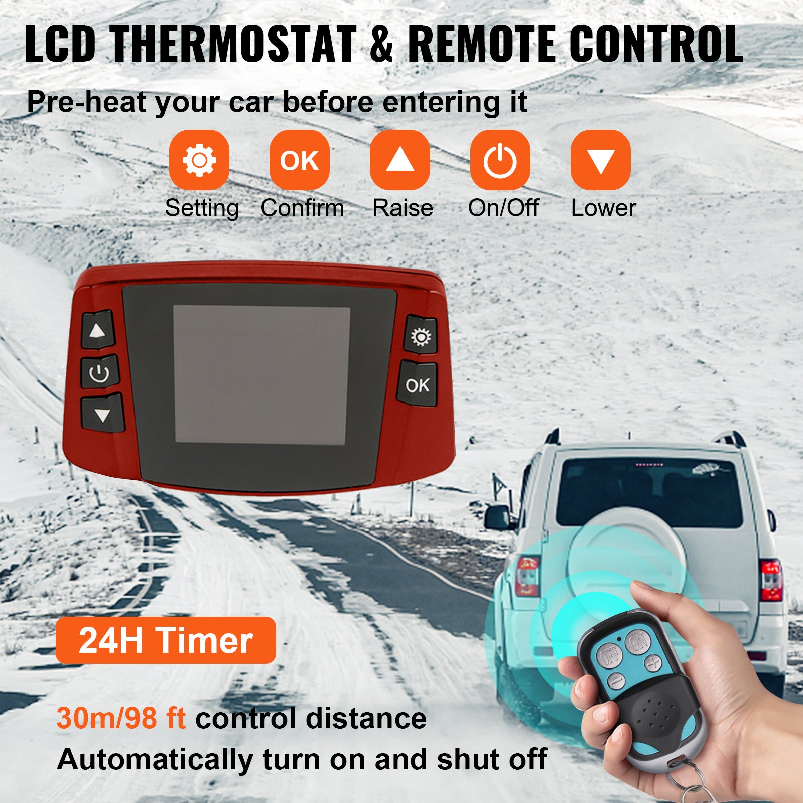 VEVOR New Diesel Air Heater, 5KW Parking Heater, 12V Truck Heater, with 10L Tank, LCD Switch, Remote Control and Silencer, Fast Heating Diesel Heater For Truck, Boat, Car Trailer, Campervans, Caravans