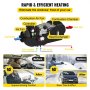 VEVOR diesel air heater labeled diagram for efficient car defrosting, before and after use.