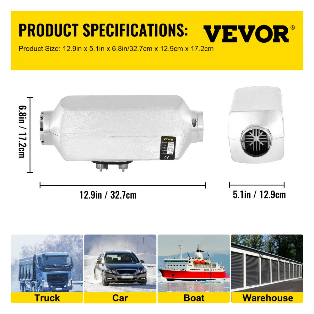 5KW 12V Air Diesel Heater Parking Heater With Remote Aluminum LCD Monitor Car