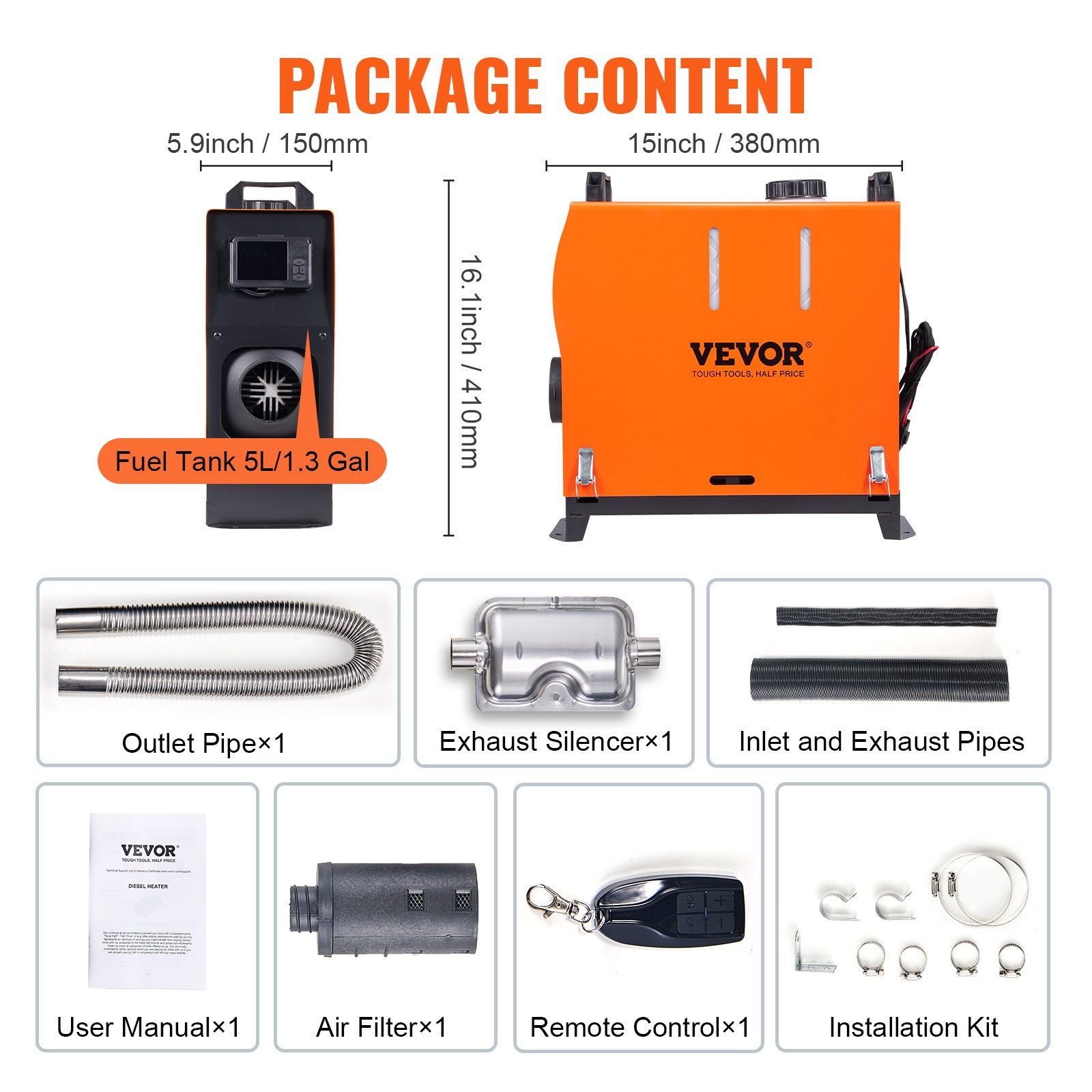 VEVOR Diesel Air Heater All-in-one 12V 8KW Bluetooth App LCD για Αυτοκίνητο RV σε εσωτερικούς χώρους