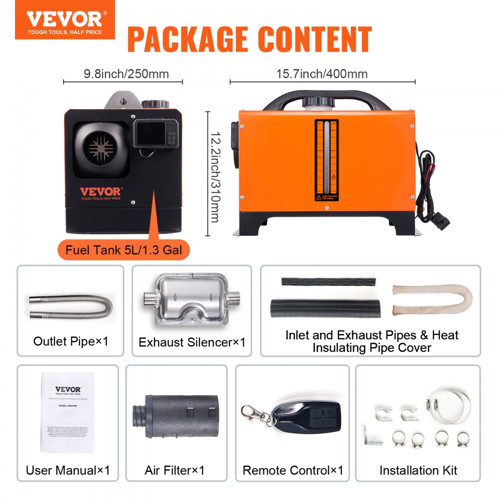 VEVOR Diesel Air Heater All-in-one 12V 5KW Bluetooth App LCD for Car RV