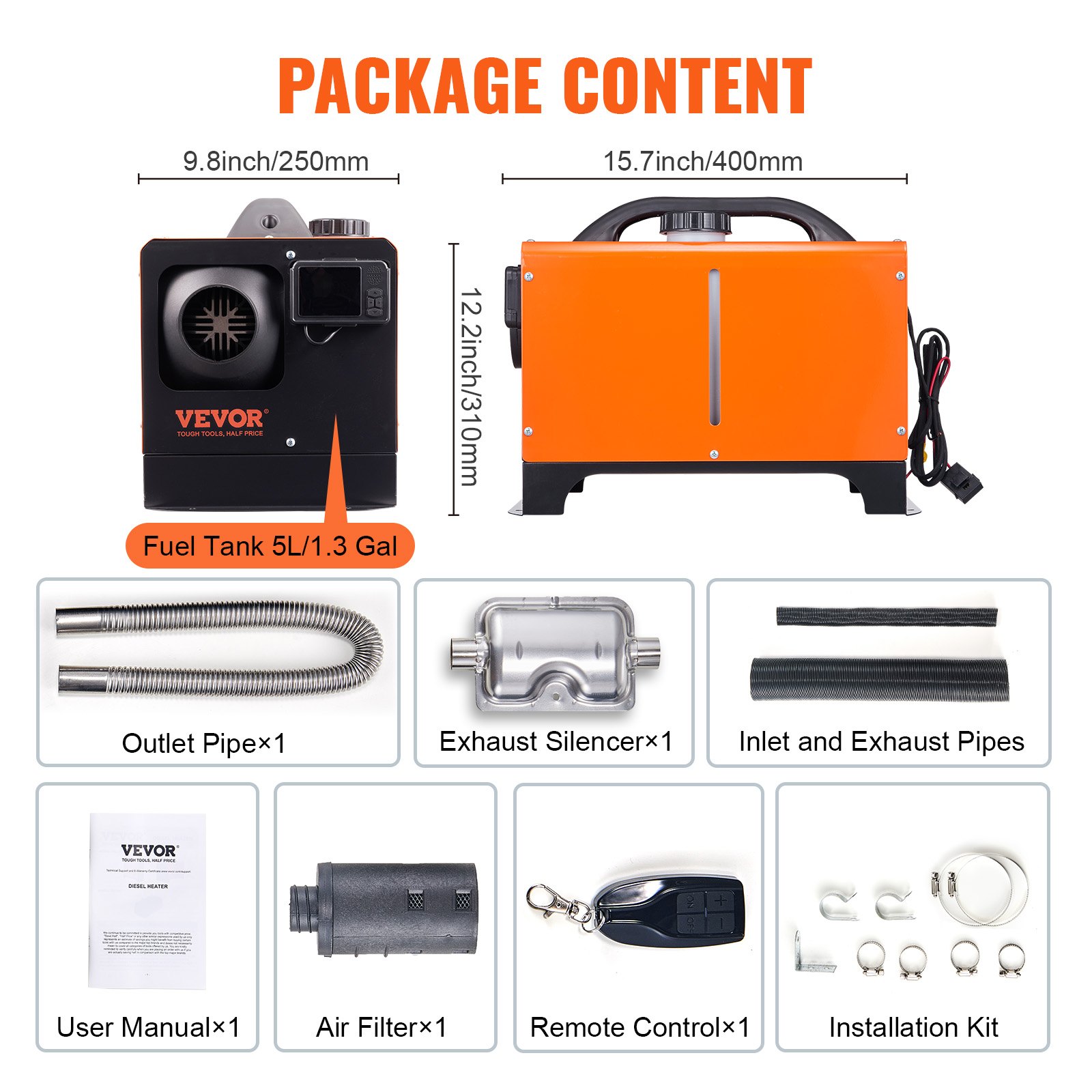 VEVOR 5 KW Diesel Air Heater, Bluetooth App Control All-on-one Diesel Heater with Automatic Altitude Adjustment, Remote Control and LCD, Portable Parking Heater for RV Trailer Camper Van Boat