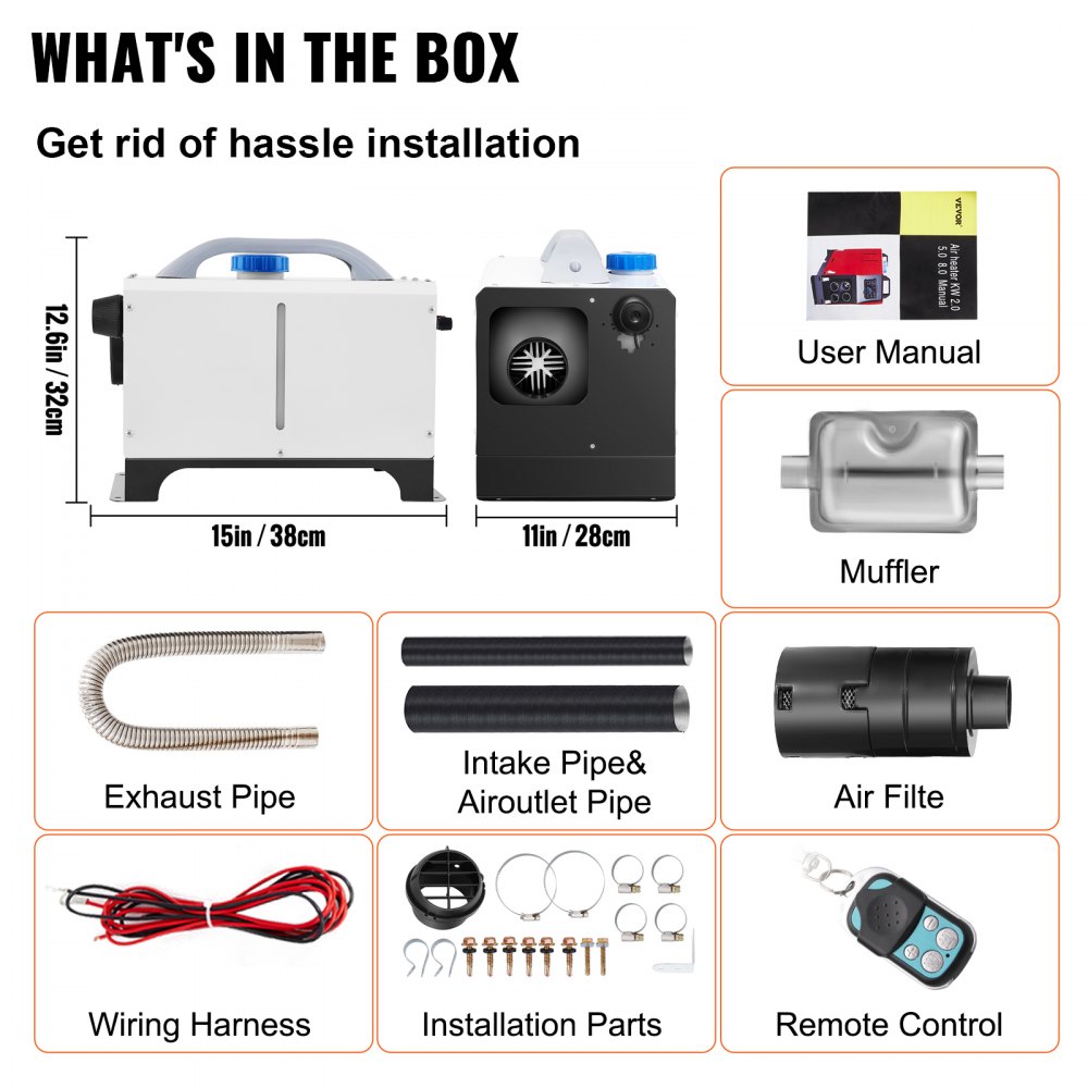 VEVOR Diesel Air Heater, 8KW Parking Heater, 12V Truck Heater, 1 Outlet Hole, with Knob Switch, Remote Control, Fast Heating Diesel Heater, For RV Truck, Boat, Bus, Car Trailer, Motorhomes, Caravans