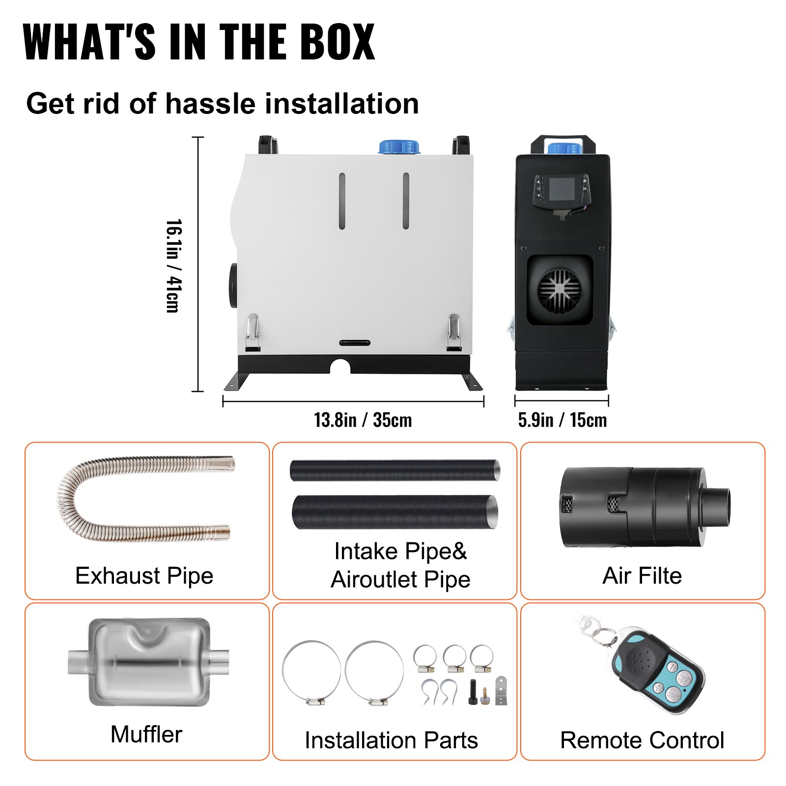 VEVOR Diesel Air Heater, 5KW Parking Heater, All in One 12V Truck Heater, One Air Outlet, LCD Switch, Remote Control, Fast Heating Diesel Heater, For Truck, Boat, Car Trailer, Campervans, Caravans