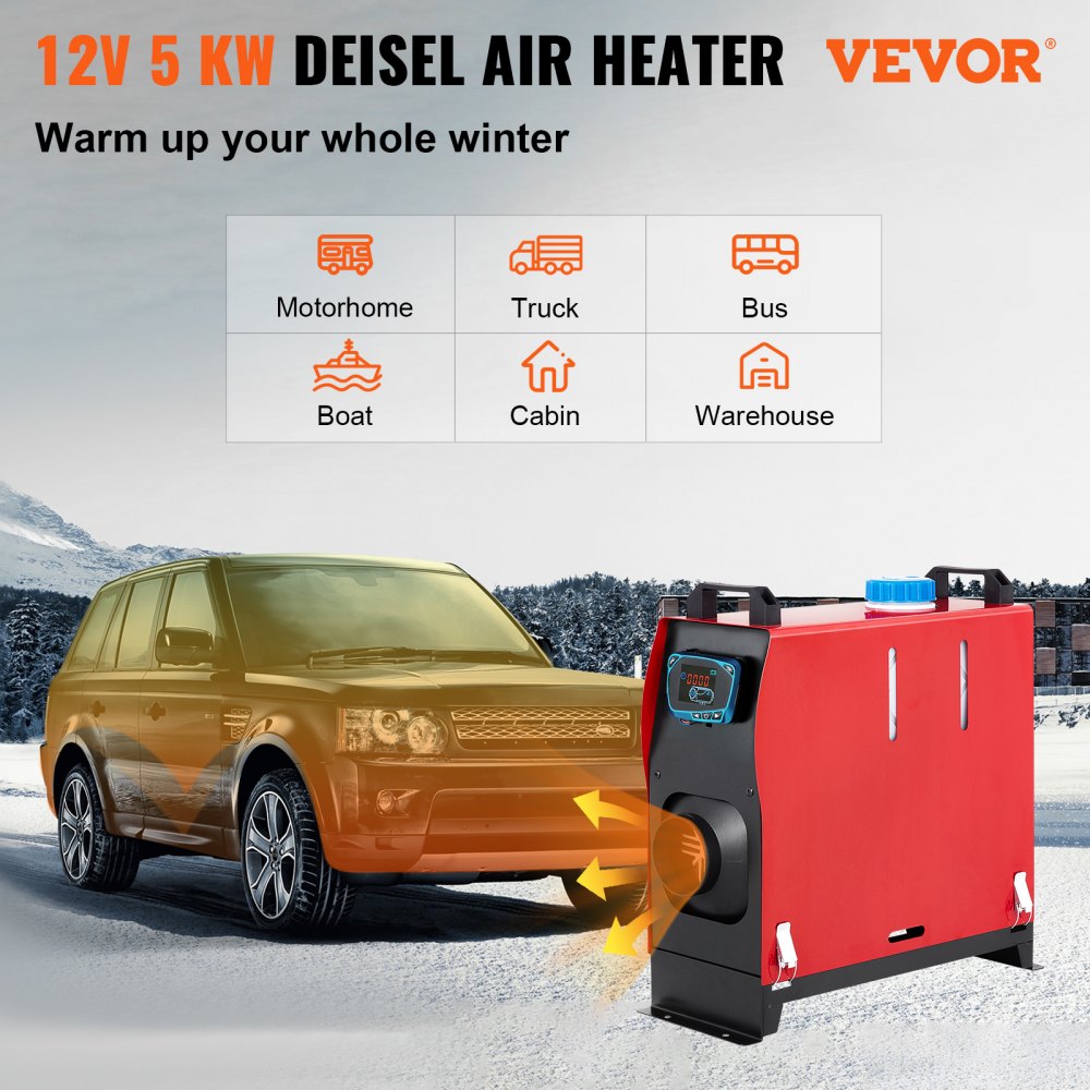 VEVOR 5KW Diesel Air Heater All in One 1 Air Outlet Diesel Heater 12V Remote Control Parking Heater Silencer with Blue LCD Switch for RV Trucks Bus