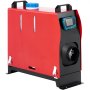 red VEVOR diesel air heater with blue cap and black digital display.
