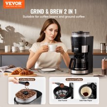 Cafetera de goteo VEVOR de 10 tazas con control de intensidad de preparación de 3 niveles