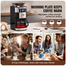 VEVOR 12-Cup Coffee Maker Drip Coffee Machine with 24-Hour Timer for Auto Brew