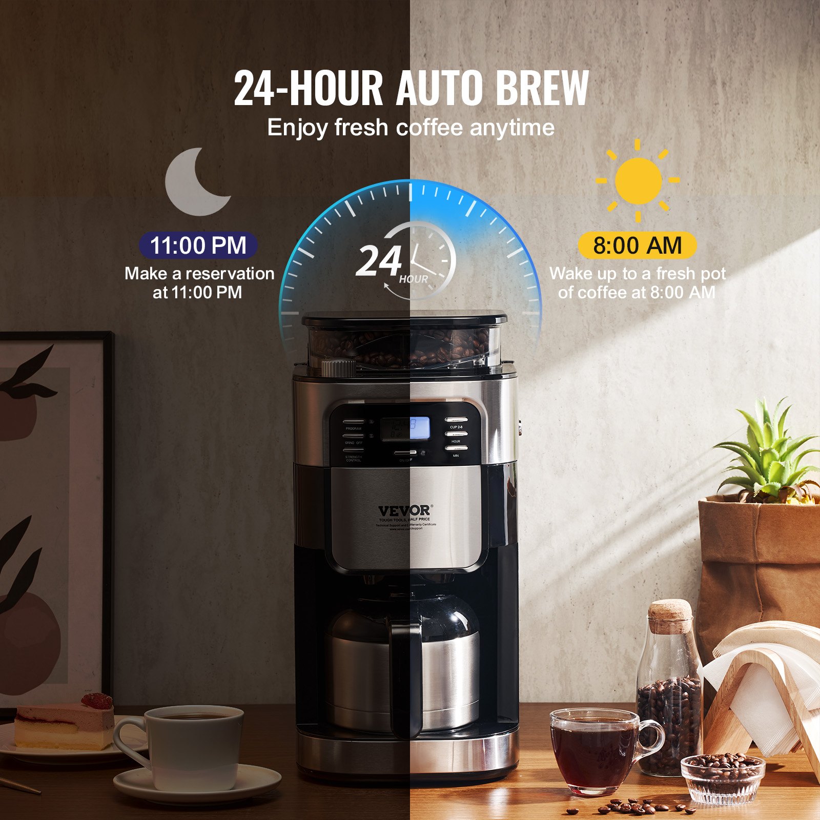 8-Cup Coffee Maker Drip Coffee Machine with 24-Hour Timer for Auto Brew 8-Cup Coffee Maker Drip Coffee Machine with 24-Hour Timer for Auto Brew