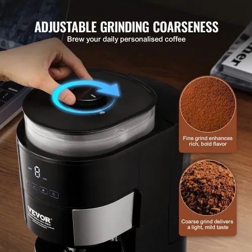 VEVOR Coffee Maker with Grinder, Cup Programmable Coffee Machine
