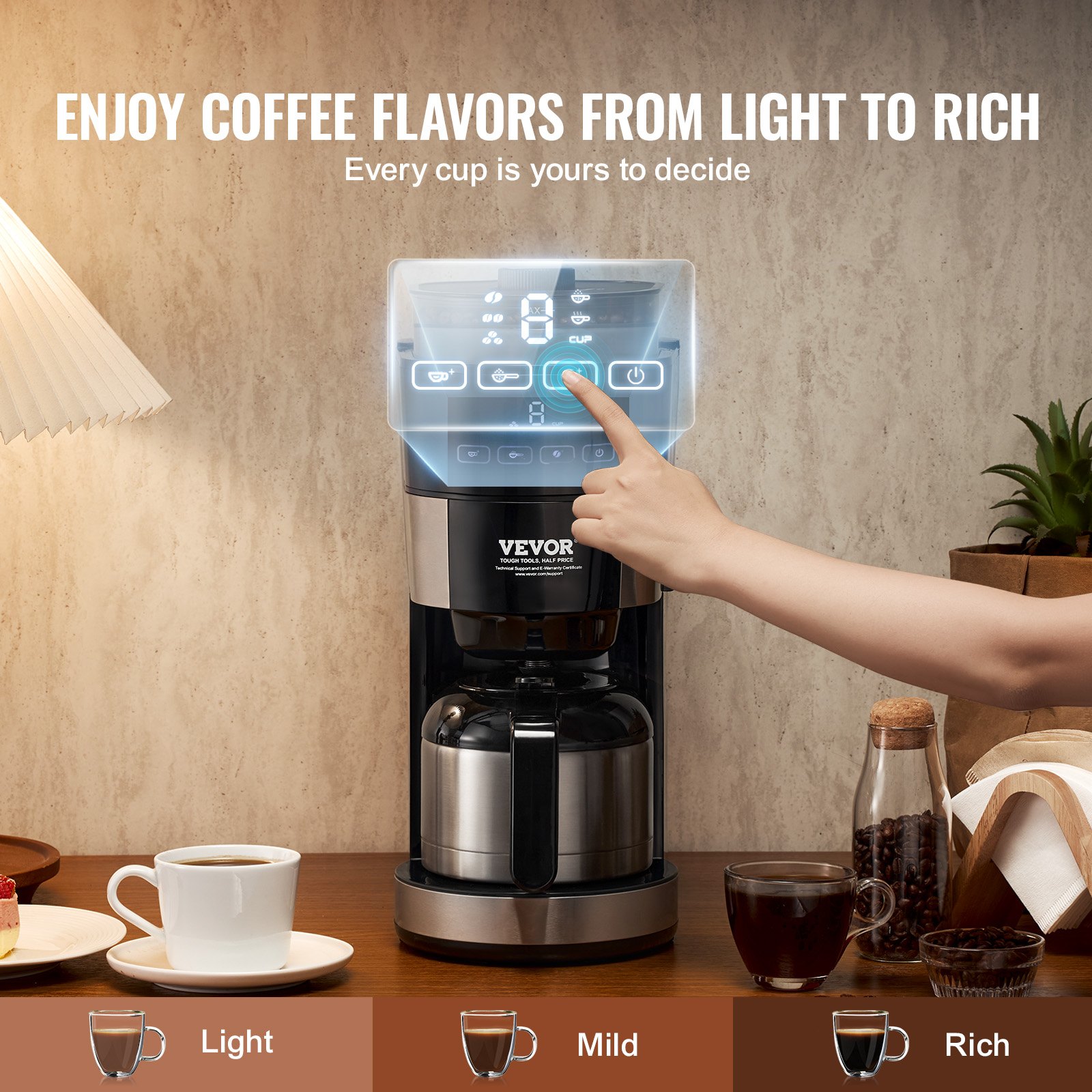 8-Cup Coffee Maker Drip Coffee Machine with 3 Brew Strength Control 8-Cup Coffee Maker Drip Coffee Machine with 3 Brew Strength Control