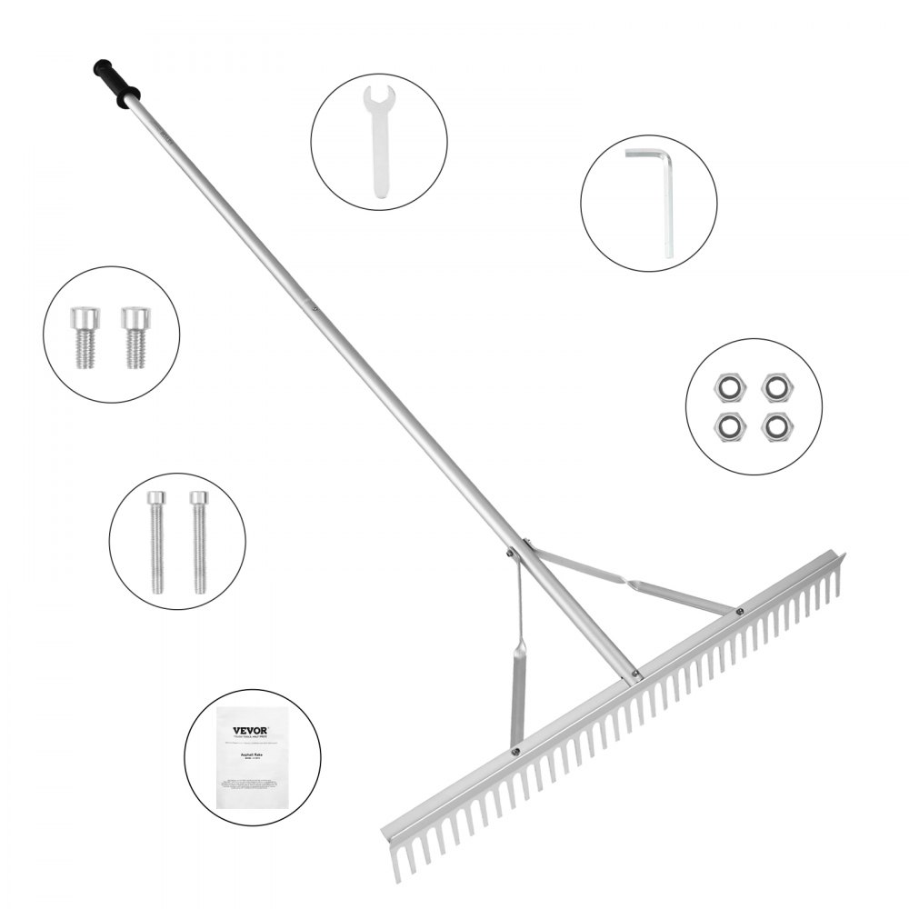 VEVOR Landscape Rake, 36" Head Aluminum Landscape Rake, Lake Weed Rake with 75" Long Handle, for Loosening Soil, Lawn Care, Weeding Lake, Garden, Pond