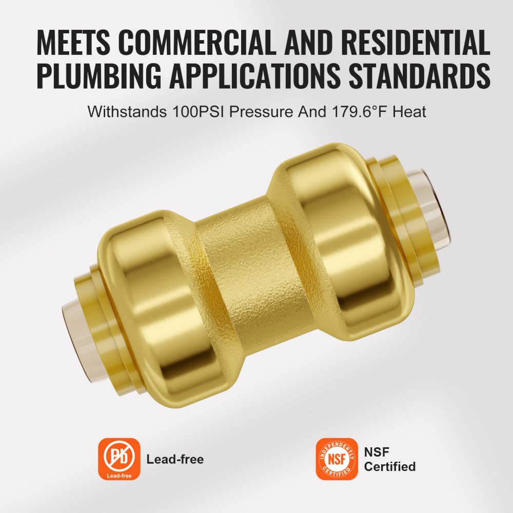 VEVOR Pipe Fittings, 1/2" 12PCS Brass Pipe Fittings, Straight-Through Push-Fit Pipe Connector Brass Air Fittings, Heavy Duty Plumbing Fittings Adapter for Heating/Shower Systems, Water Pipes