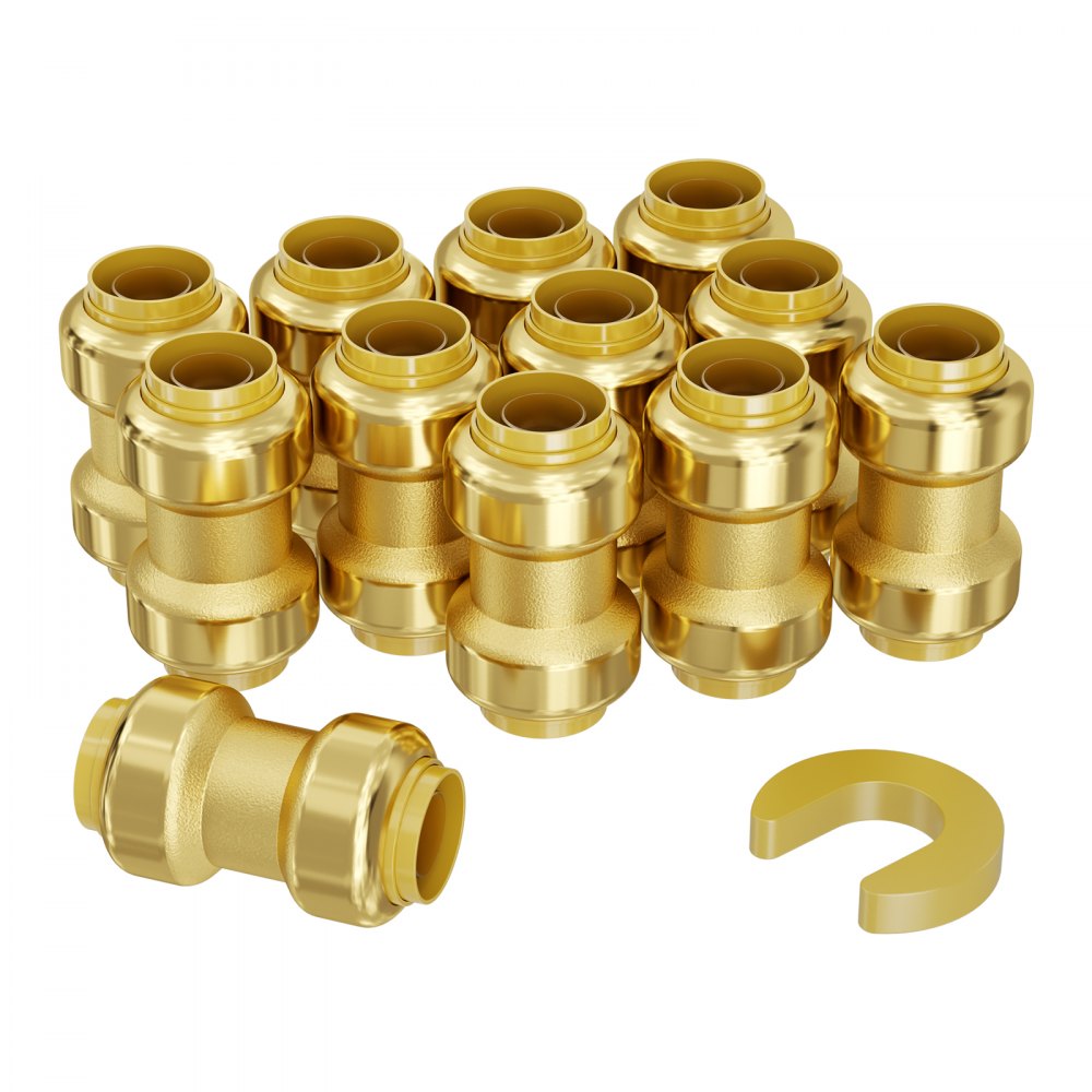 VEVOR Pipe Fittings 1/2" 12PCS Brass Straight-Through Push-Fit for Air System