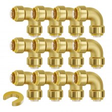 VEVOR Pipe Fittings 1/2" 12PCS Brass Pipe Fittings Elbow Push-Fit for Air System