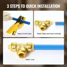 VEVOR Pipe Fittings 1/2" 12PCS Tee Brass Push-Fit for Heating/Shower System