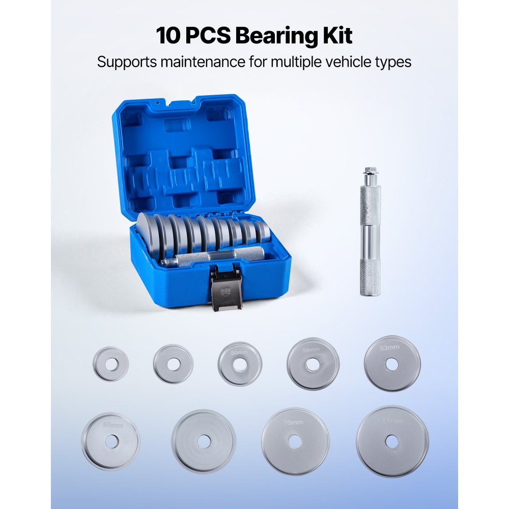 VEVOR Bearing Press Kit, 10 Pcs, Bearing Race and Seal Driver Set with 9 Bushings and Handle Shaft, Bushing Driver Tool Set, Heavy Duty Aluminum Alloy Removal Installation Tool Kit with Storage Case