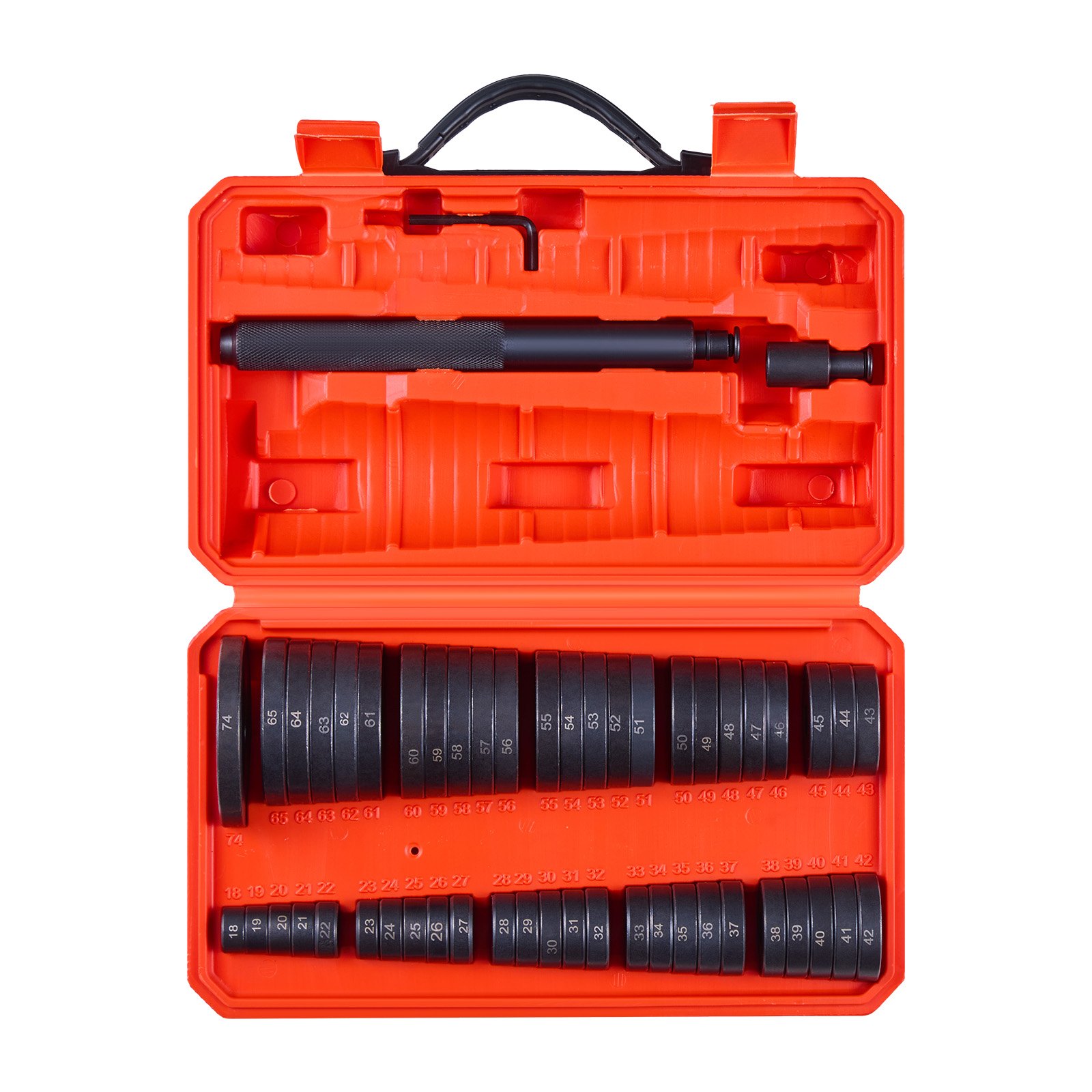VEVOR Bearing Press Kit, 52 Pcs, Bearing Race and Seal Driver Set with 49 Bushings and Handle Shaft, Bushing Driver Tool Set, Heavy Duty Carbon Steel Removal Installation Tool Kit with Storage Case