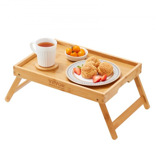 VEVOR Bed Tray Table with Foldable Legs, Bamboo Breakfast Tray for Sofa, Bed, Eating, Snacking, and Working, Folding Serving Laptop Desk Tray, Portable Food Snack Platter for Picnic, 15.7" x 11"