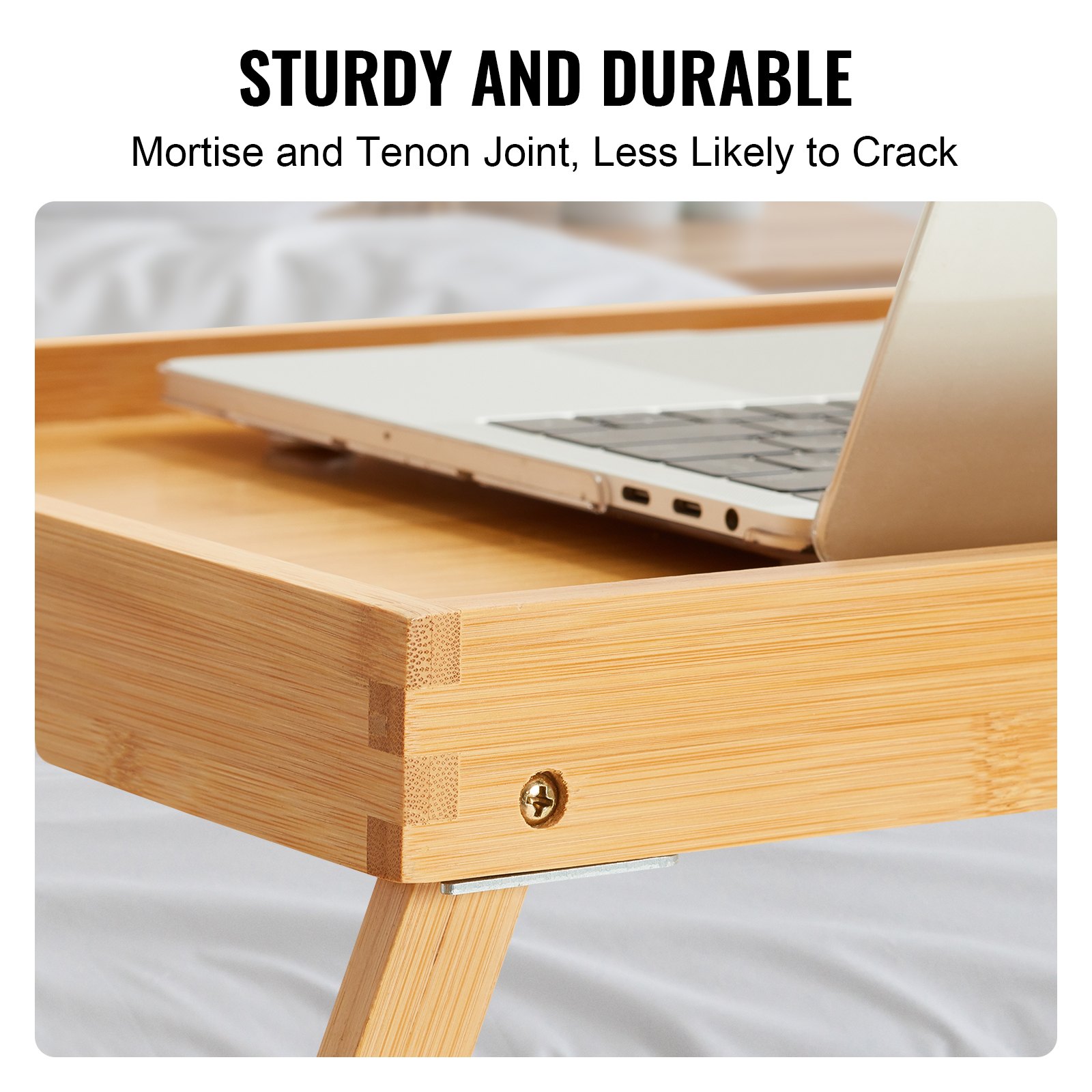 VEVOR Bed Tray Table with Foldable Legs, Bamboo Breakfast Tray for Sofa, Bed, Eating, Snacking, and Working, Folding Serving Laptop Desk Tray, Portable Food Snack Platter for Picnic, 40x28 cm