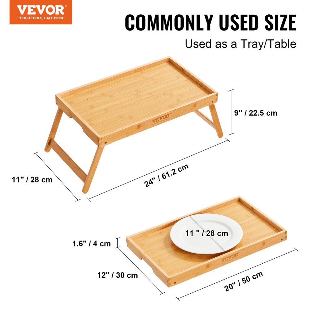 VEVOR Bed Tray Table with Foldable Legs, Bamboo Breakfast Tray for Sofa, Bed,  Eating, Snacking, and Working, Folding Serving Laptop Desk Tray, Portable  Food Snack Platter for Picnic, 19.7 x 11.8
