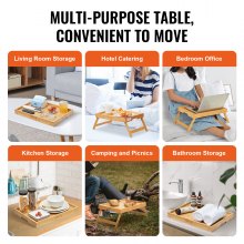 VEVOR 2-Pack Bed Tray Table with Foldable Legs, Bamboo Breakfast Tray for Sofa, Bed, Eating, Snacking, and Working, Folding Serving Laptop Desk Tray, Portable Food Snack Platter for Picnic, 15.7"x11"