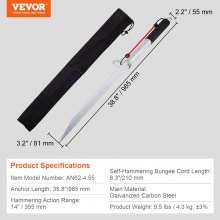 VEVOR Sand Spike Boat Anchor Pole, 36" Galvanized Carbon Steel Slide Anchor Shore Spike, Self-Hammering Beach Spike Anchor for Small Boat Jetski Pontoon Kayak, with Bungee Cord and Oxford Storage Bag
