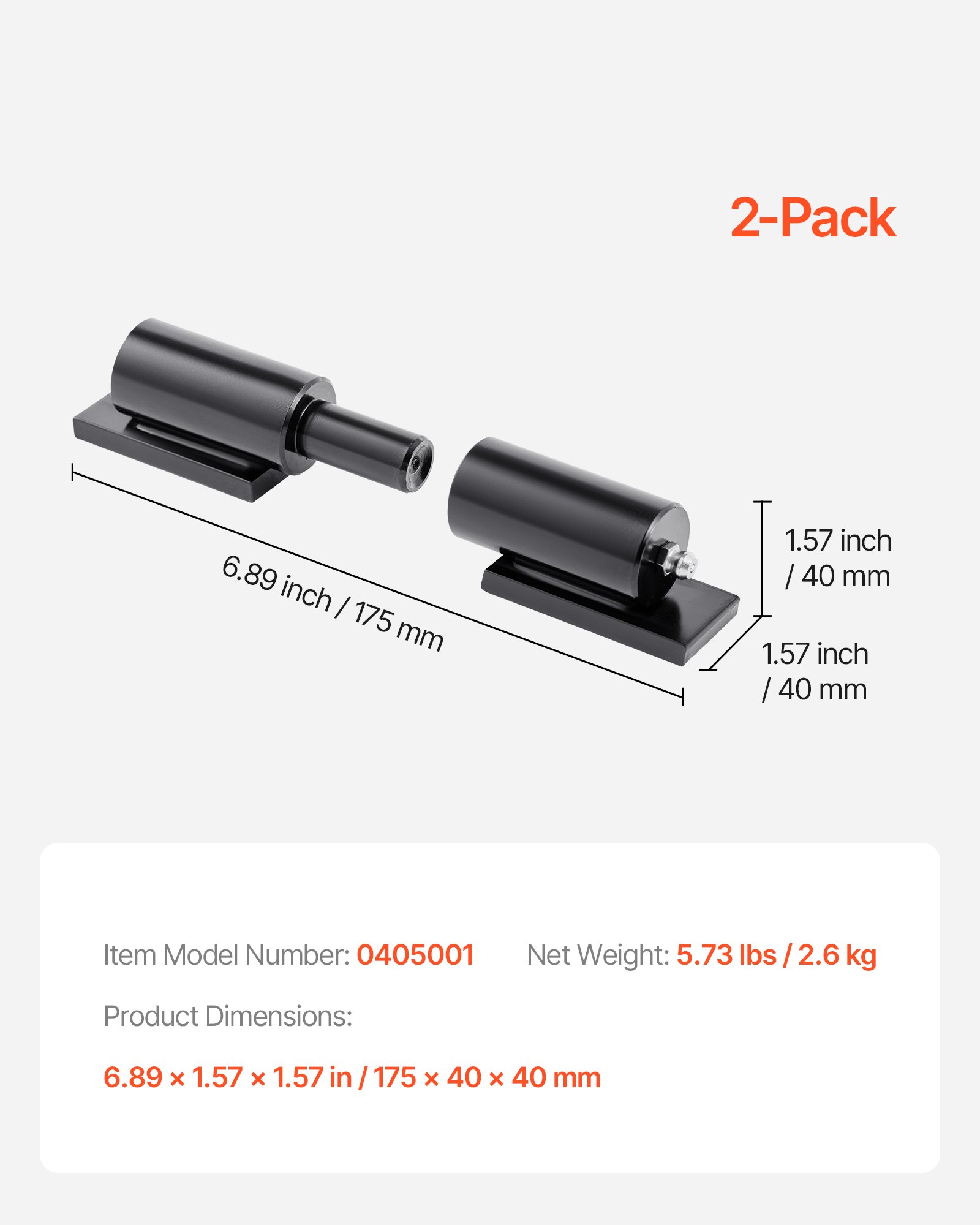 VEVOR Heavy Duty Gate Hinges, 2-Pack 7-Inch Barrel Gate Hinge, Weld On Hinges 900 lbs Load Capacity for Swing Trailer Gates, Grease Zerk Fitting & Internal Ball Bearings for Smooth Operation