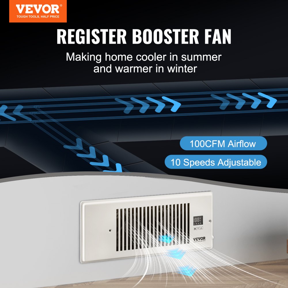 VEVOR Register Booster Fan, Quiet Vent Booster Fan Fits 4” x 12” Register  Holes, with Remote Control and Thermostat Control, Adjustable Speed for  Heating Cooling Smart Vent, White | VEVOR US