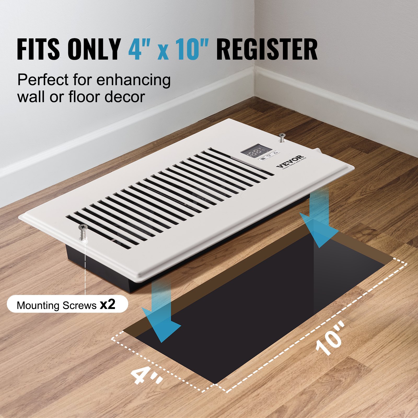 VEVOR Register Booster Fan, Quiet Vent Booster Fan Fits 6 x 10 inch Holes, with Remote Control and Thermostat Control, Adjustable Speed for Heating Cooling Smart Vent, White