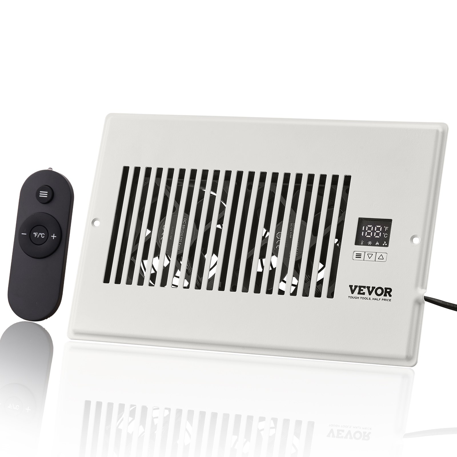 VEVOR Register Booster Fan, Quiet Vent Booster Fan Fits 6 x 10 inch Holes, with Remote Control and Thermostat Control, Adjustable Speed for Heating Cooling Smart Vent, White