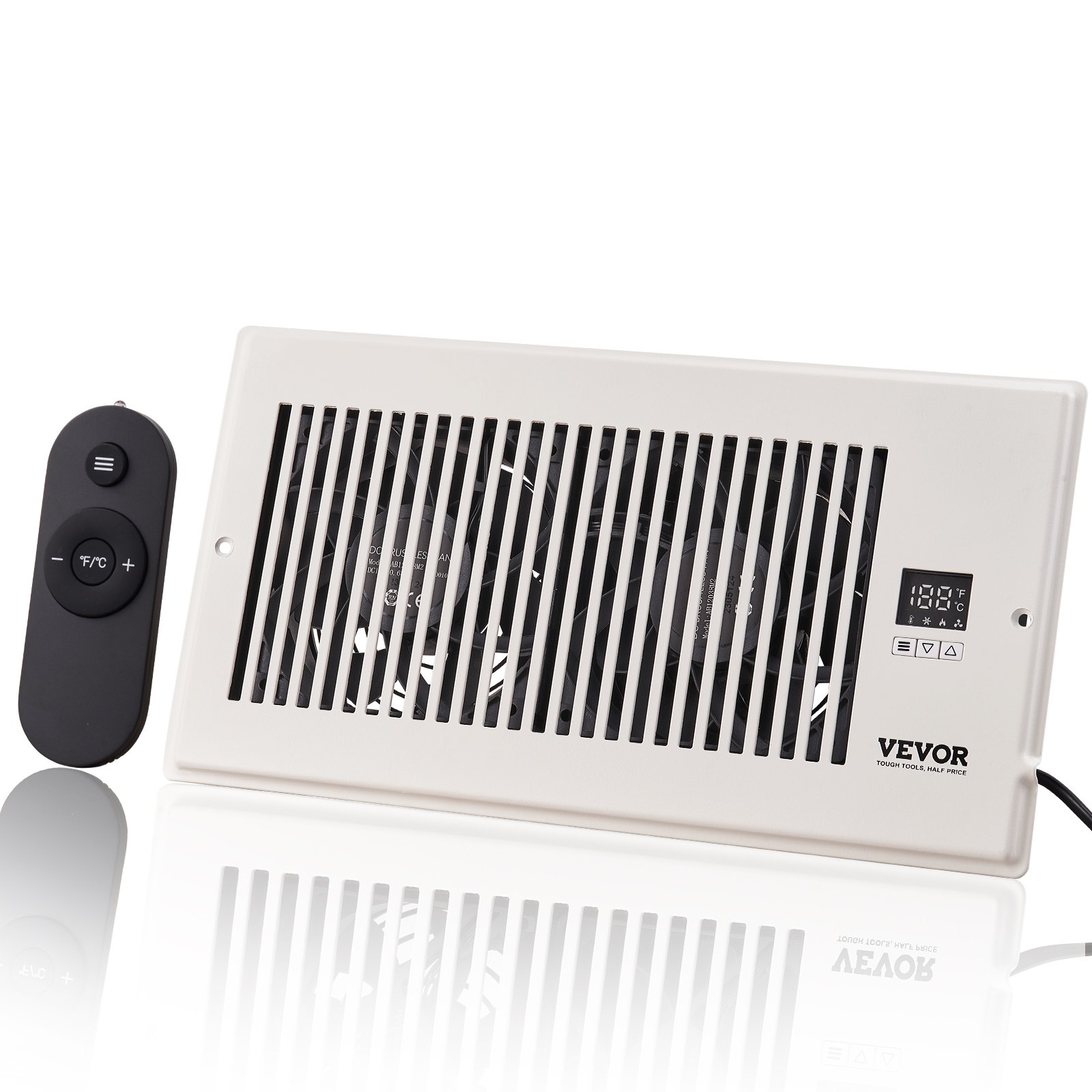 VEVOR Register Booster Fan, Quiet Vent Booster Fan Fits 6 x 12 inch Holes, with Remote Control and Thermostat Control, Adjustable Speed for Heating Cooling Smart Vent, White