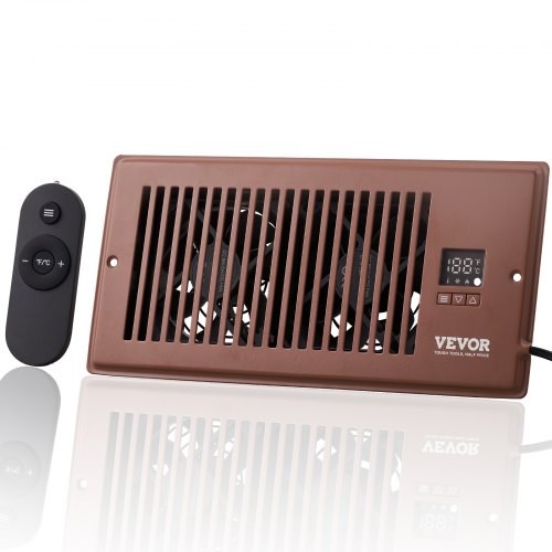 VEVOR Register Booster Fan, Quiet Vent Booster Fan Fits 4” x 10” Register Holes, with Remote Control and Thermostat Control, Adjustable Speed for Heating Cooling Smart Vent, Brown
