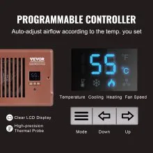 VEVOR Register Booster Fan, Quiet Vent Booster Fan Fits 4” x 10” Register Holes, with Remote Control and Thermostat Control, Adjustable Speed for Heating Cooling Smart Vent, Brown