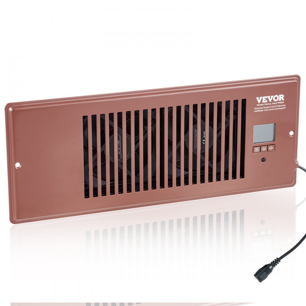 VEVOR Register Booster Fan, Quiet Vent Booster Fan Fits 4” x 12” Register Holes, with Remote Control and Thermostat Control, Adjustable Speed for Heating Cooling Smart Vent, Brown