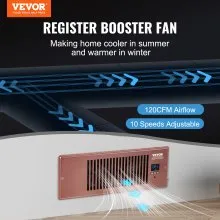 VEVOR Register Booster Fan, Quiet Vent Booster Fan Fits 4” x 12” Register Holes, with Remote Control and Thermostat Control, Adjustable Speed for Heating Cooling Smart Vent, Brown
